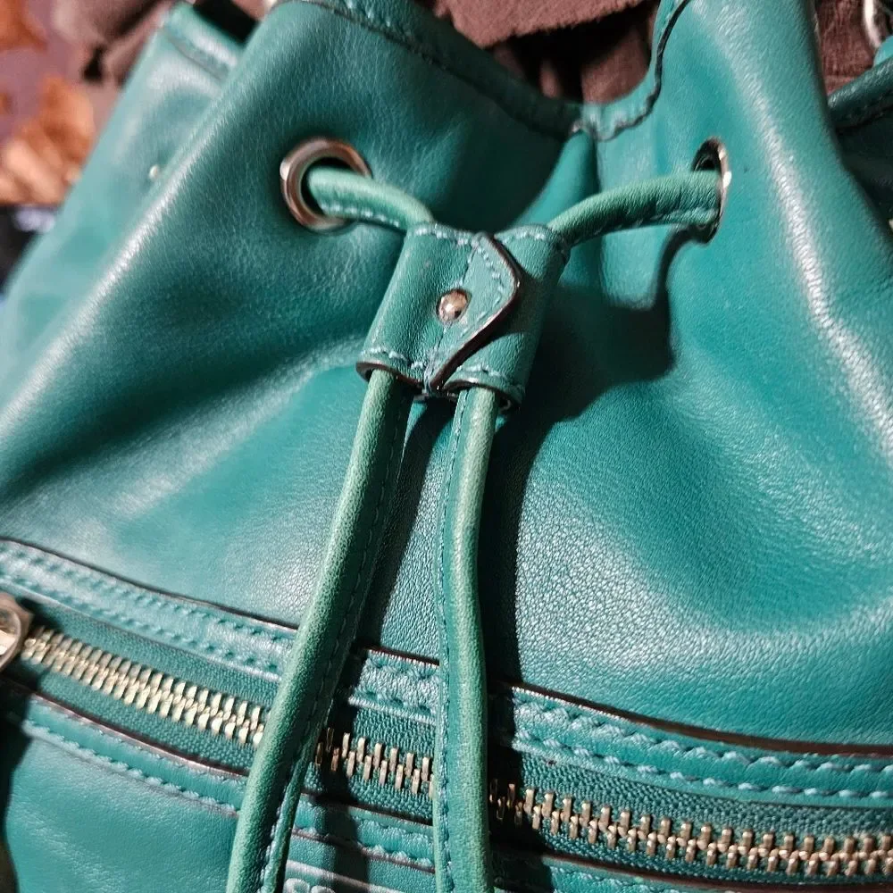 Coach Green Drawstring Calfskin 2WAY Shoulder Bag Purse